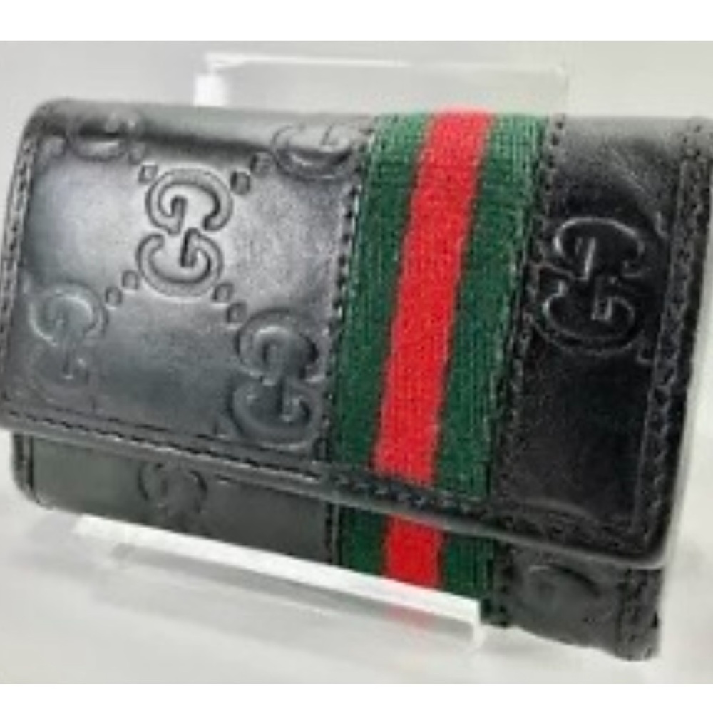 Authentic Gucci 🔑 key case stations GG Black sherry line black leather